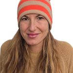 Women's winter cashmere hat with KONTATTO stripes (cashmere blend) orange