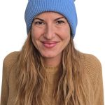 Women's cashmere knitted hat KONTATTO blue (cashmere blend)