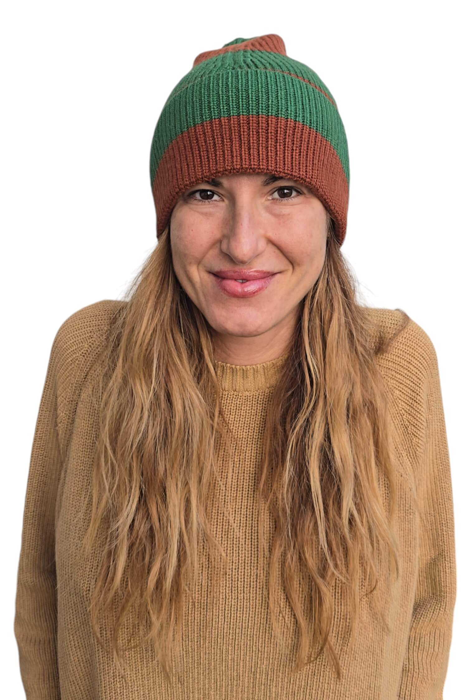 Women's winter cap with stripes VICOLO brown green