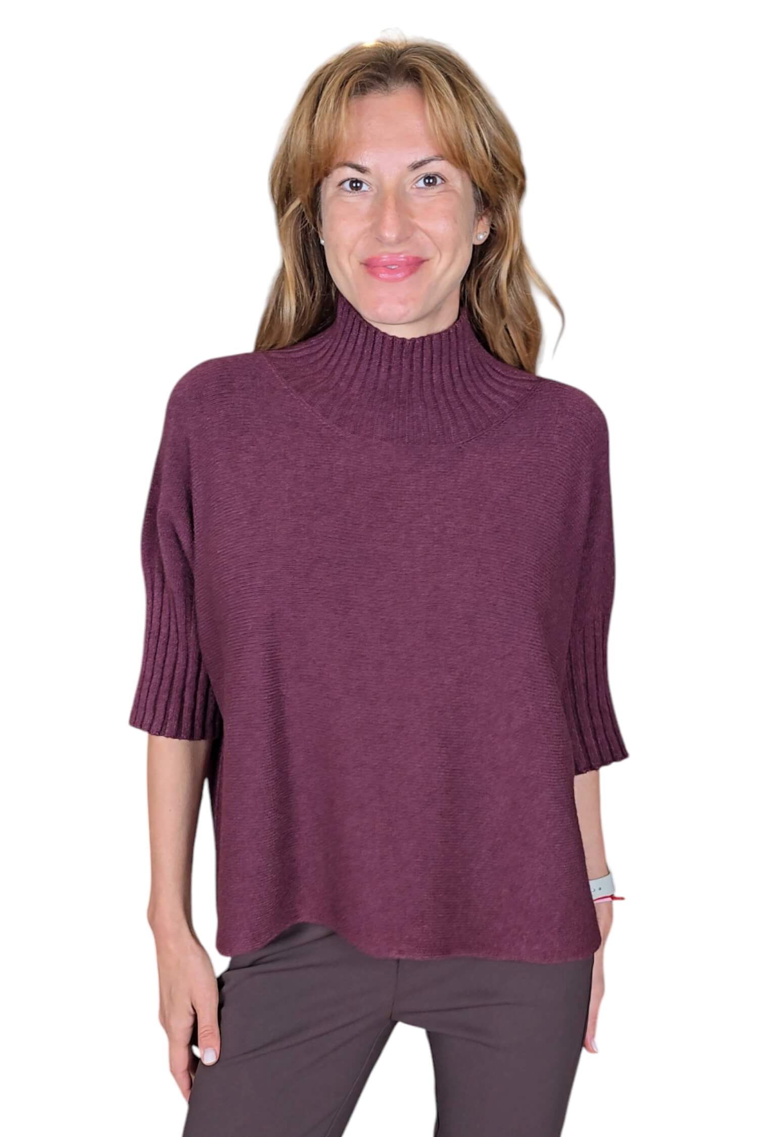 Women's oversize sweater with IMPERIAL burgundy turtleneck