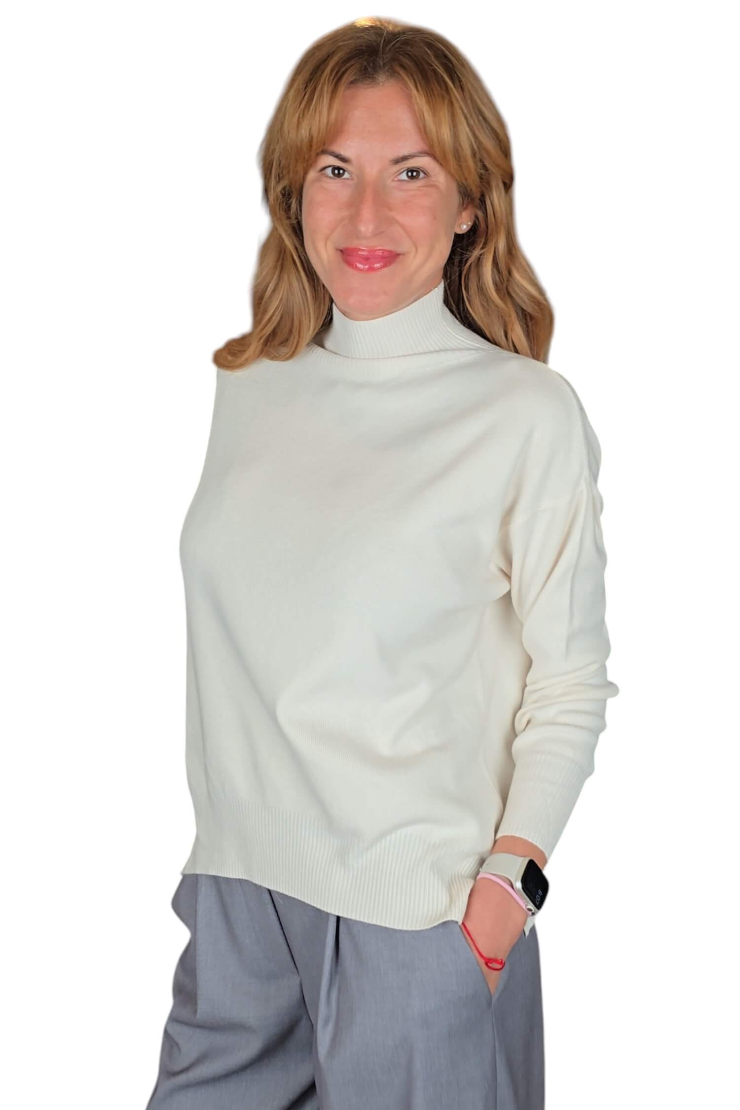 Women's sweater with a turtleneck VICOLO white