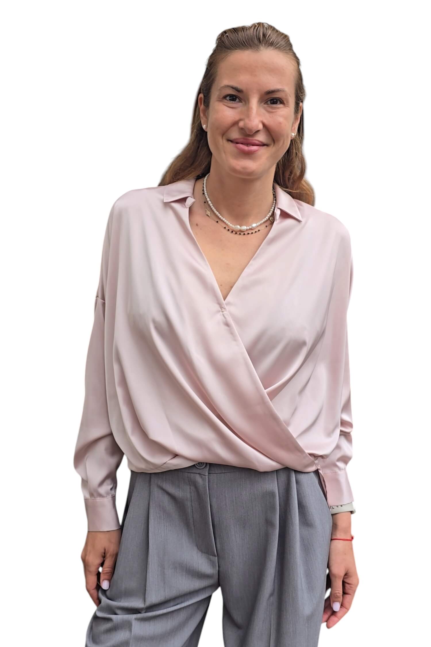 Women's elegant satin blouse IMPERIAL pink