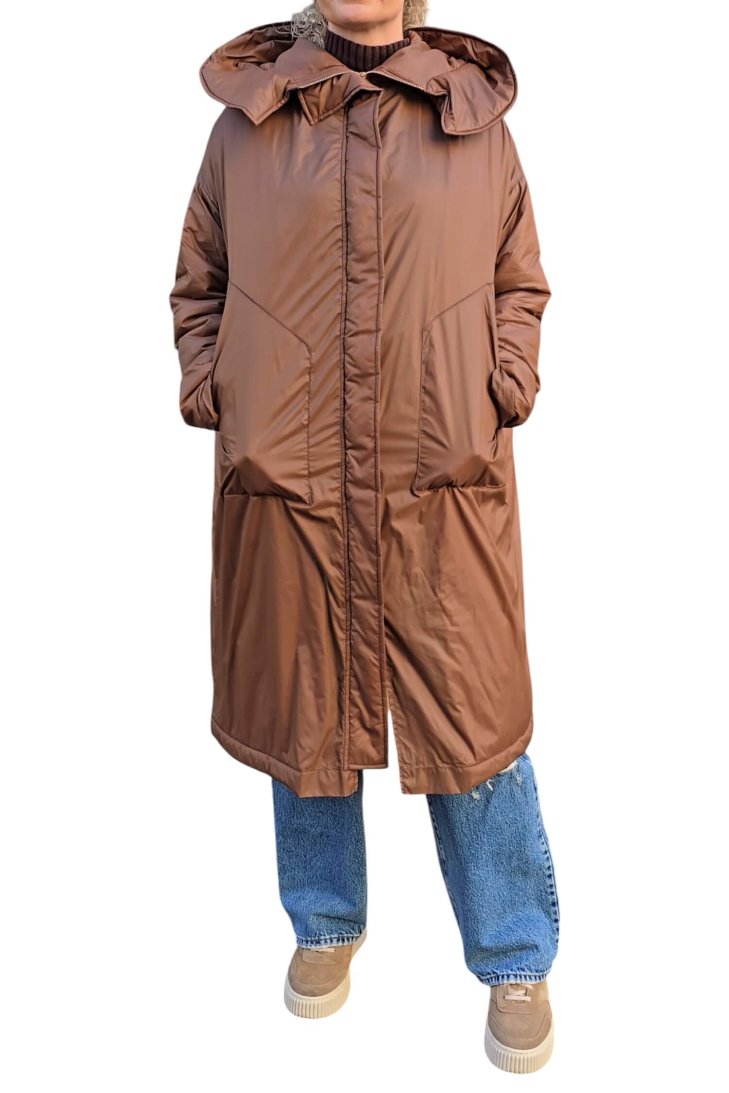 Women's long oversize winter jacket DIXIE brown