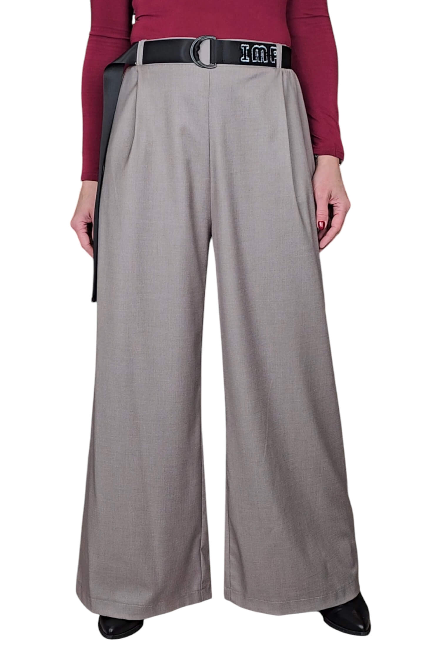 Women's wide trousers with belt IMPERIAL beige