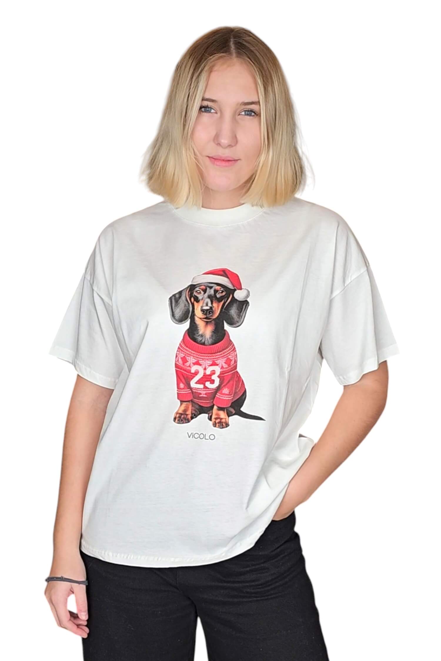 Women's oversize t-shirt with Christmas print VICOLO white