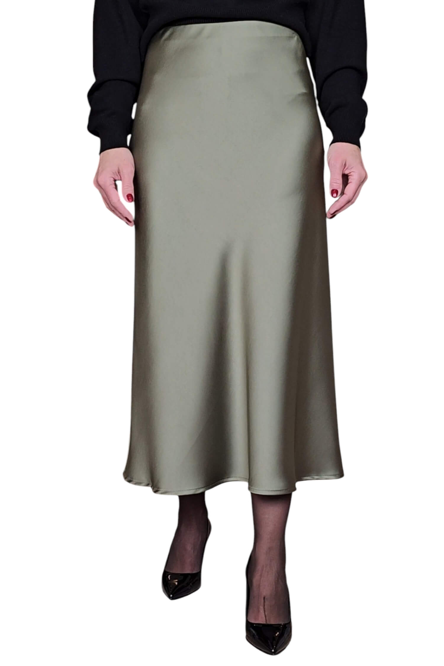 Women's satin midi skirt IMPERIAL green