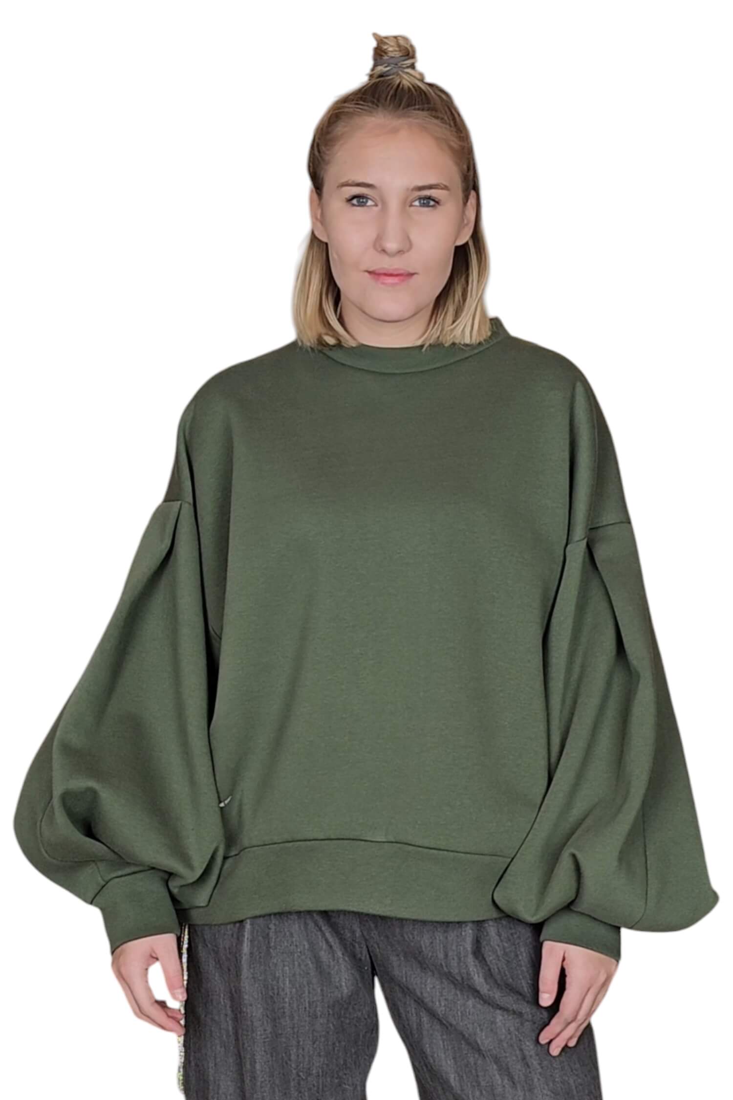 Women's oversize sweatshirt with long sleeves GREBNESOR khaki green