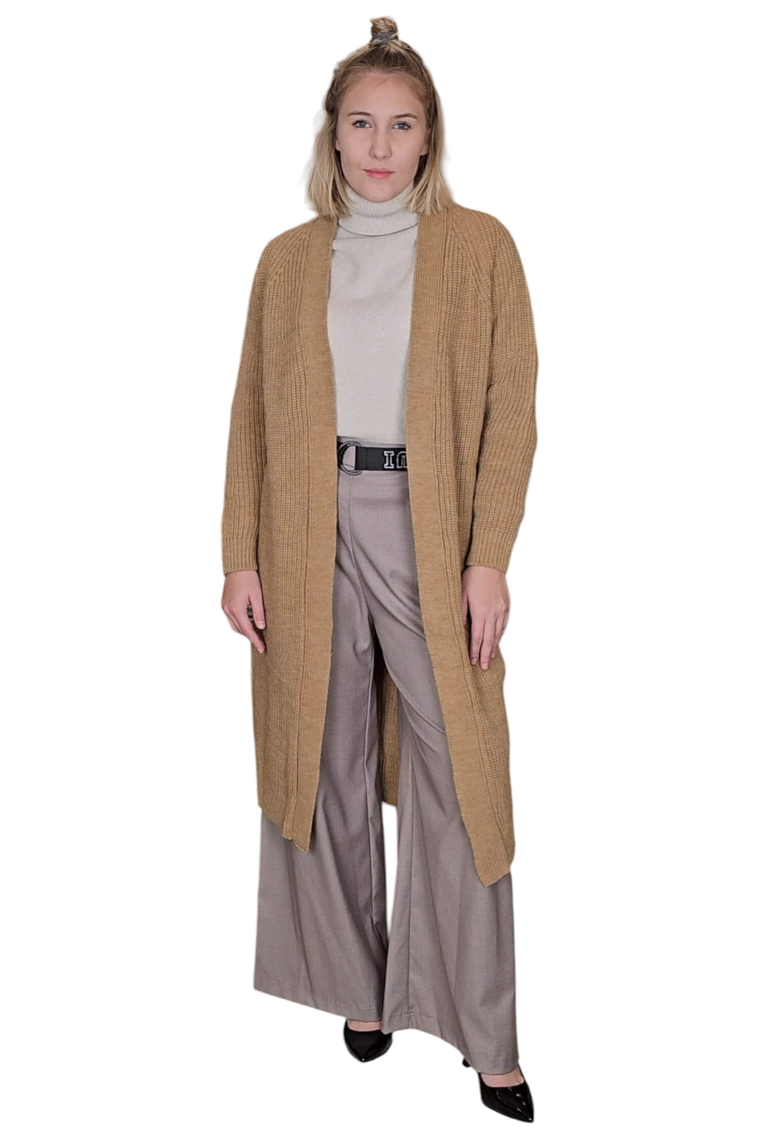 Women's long woolen cardigan sweater VICOLO brown