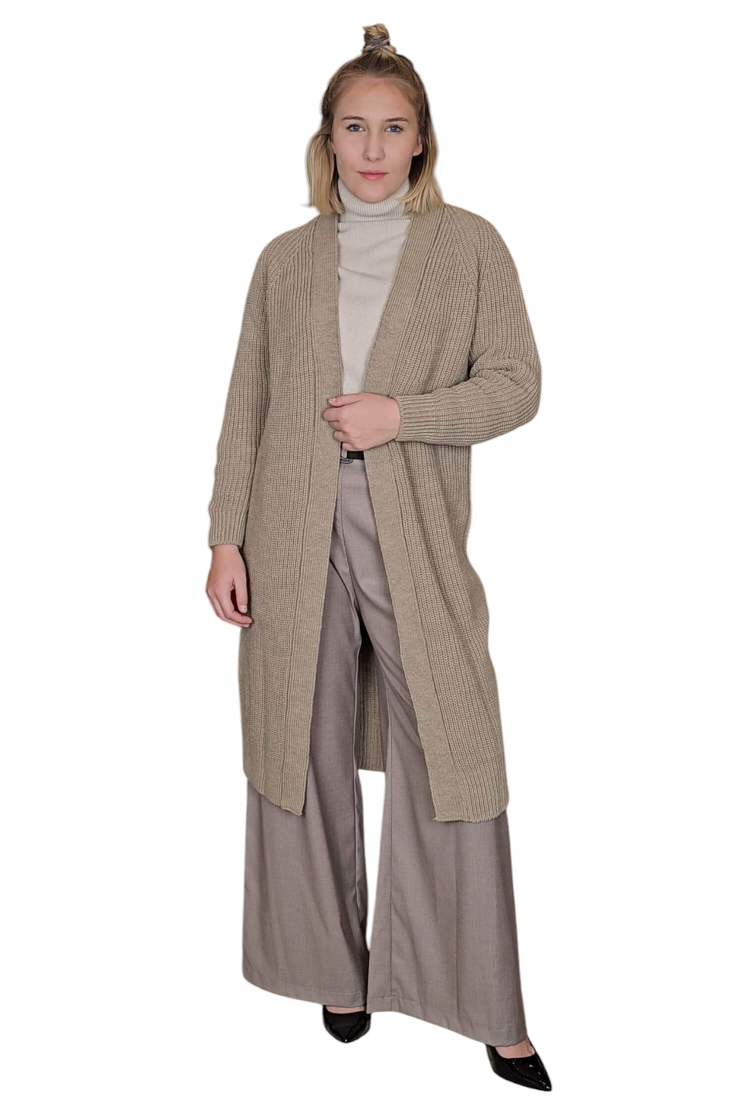 Women's long woolen cardigan sweater VICOLO brown