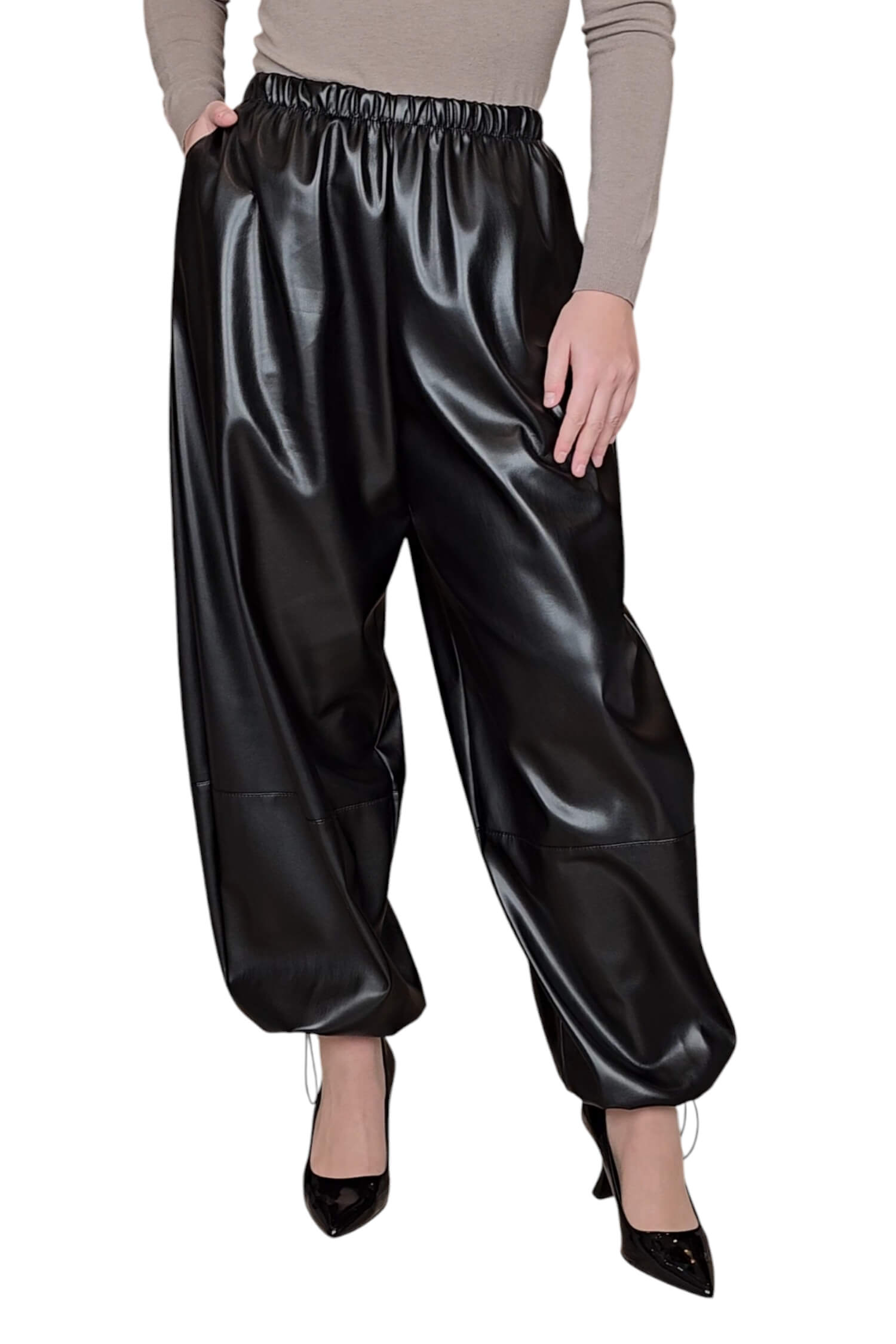 Women's leather cargo pants IMPERIAL black