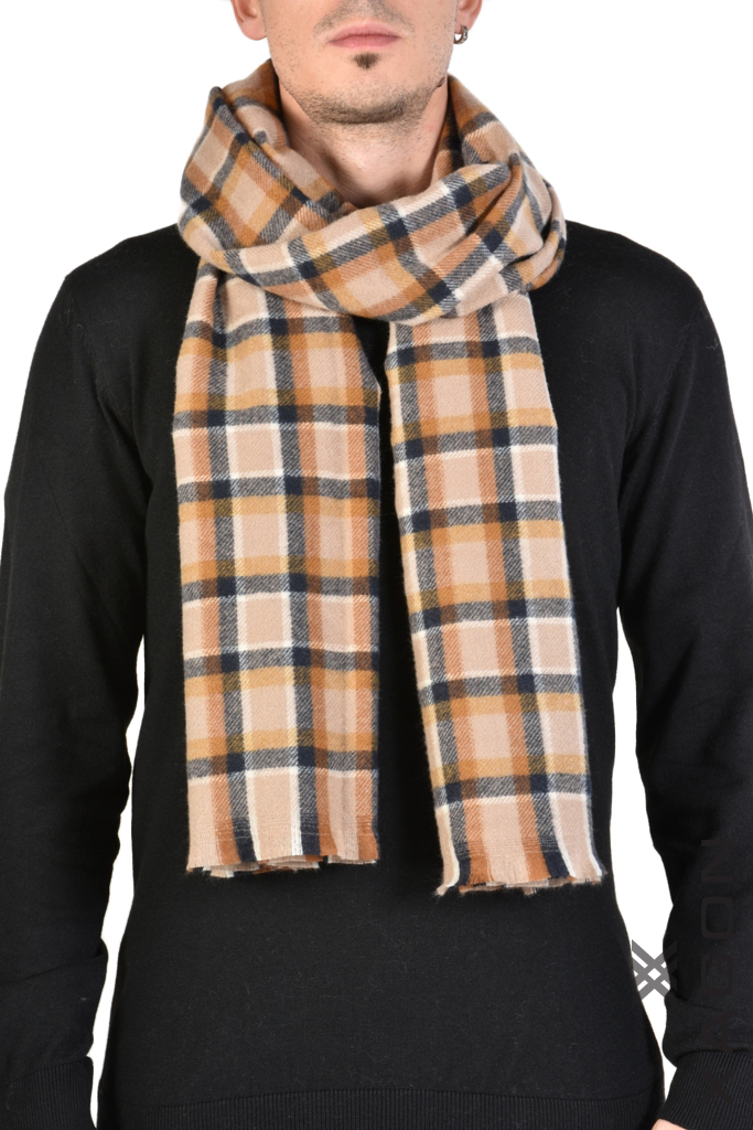 Men's checkered scarf XAGON MAN brown