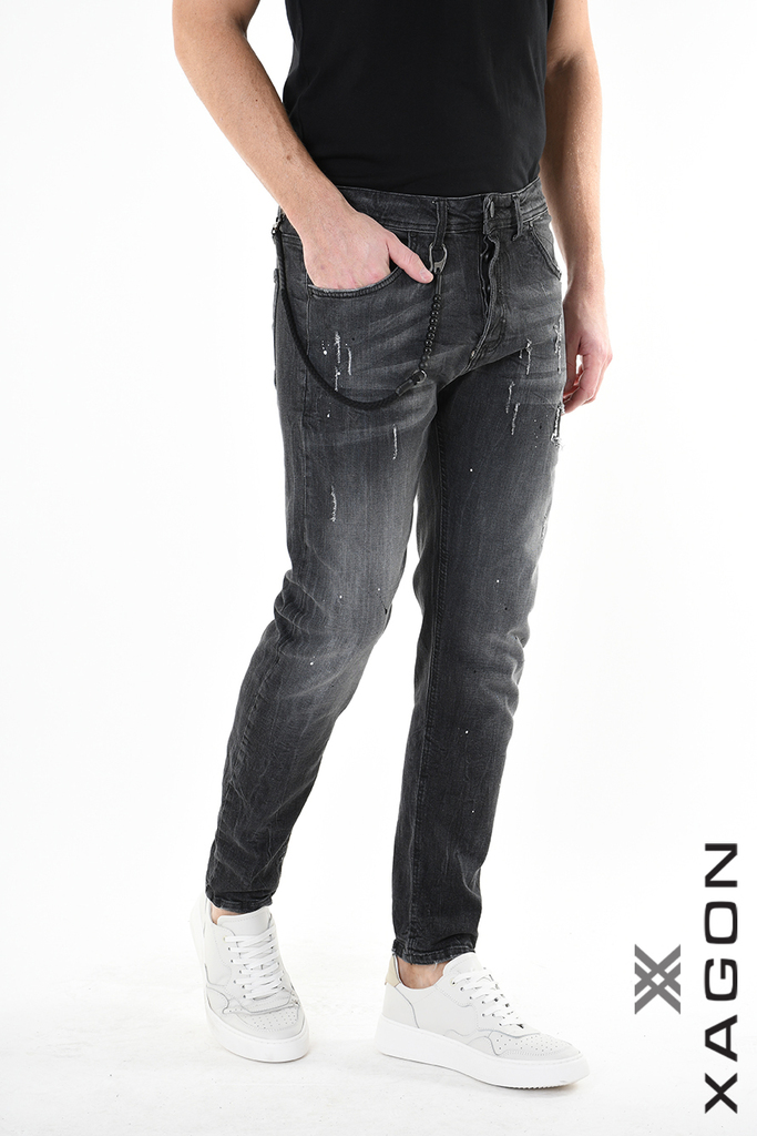 Men's slim fit ripped jeans XAGON black