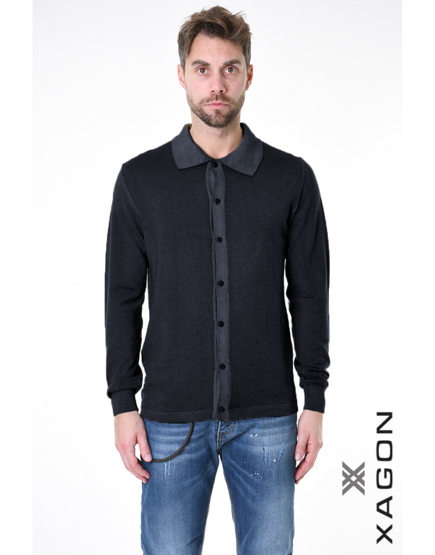 Men's merino button-down sweater XAGON MAN black