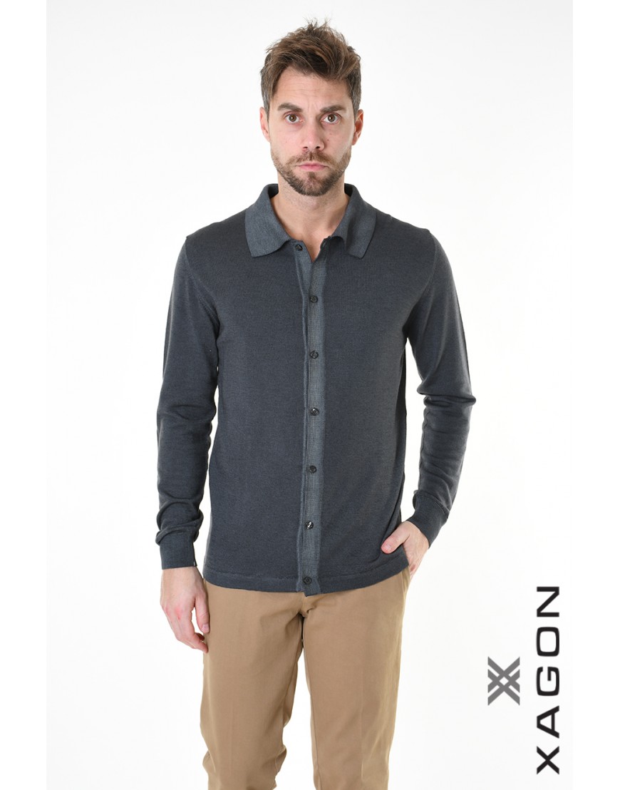 Men's merino button-down sweater XAGON MAN gray